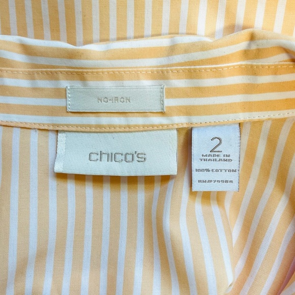 Chico’s No Iron 100% Cotton Neon Orange & White Striped Button Down Shirt Large - Picture 10 of 11